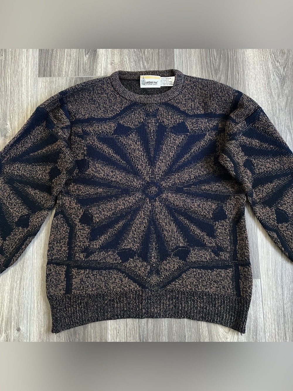 Vintage 90’s London Fog Men’s Starburst Geometric Knit Cosby Sweater Fall Boho M